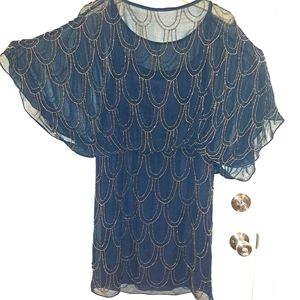 Cache Beaded Dress Wedding Mother of Bride Beaded Scallop 4 Holiday Party